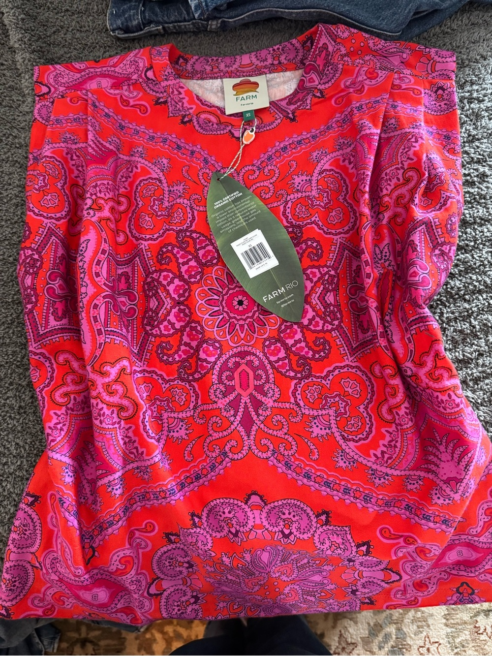 Farm Rio Women's Pink & Red Paisley-Print Sleeveless Top, NWT, XS
